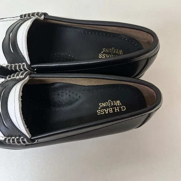 G.H. Bass Weejuns Whitney Shoes Penny Loafers Black White Leather Oxfords 8 M - Picture 5 of 8